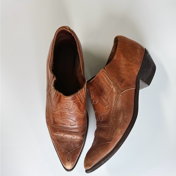 Palomino Shoes - Vintage 90s Western Style Brown Leather Ankle Boots